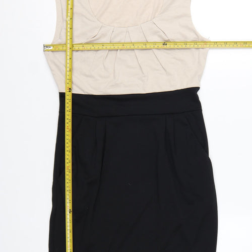 GReeNCE Women Beige Black Colourblock Sleeveless Sheath Dress M