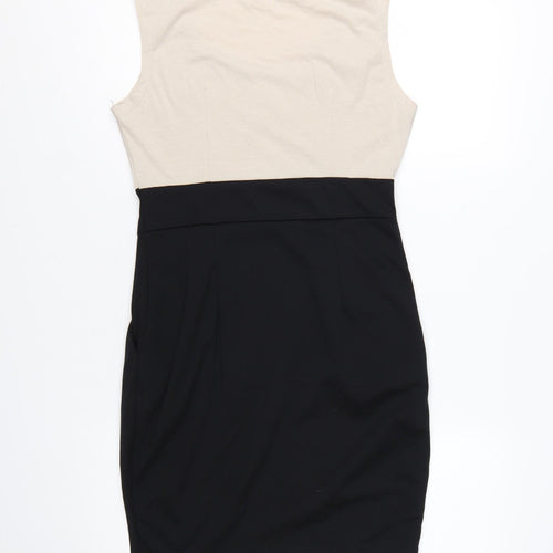 GReeNCE Women Beige Black Colourblock Sleeveless Sheath Dress M