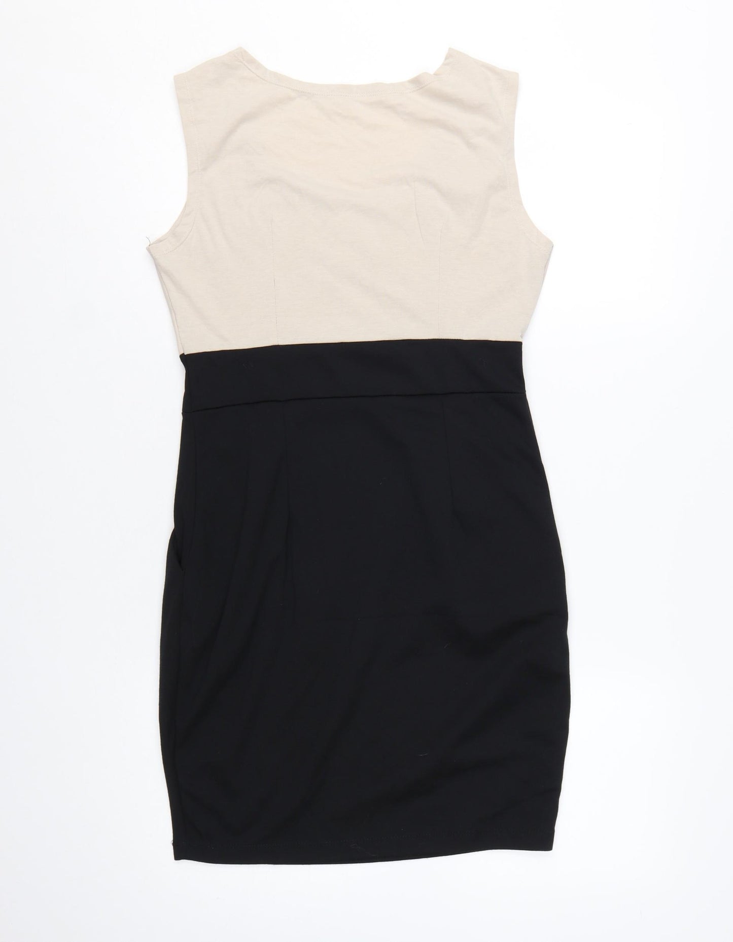 GReeNCE Women Beige Black Colourblock Sleeveless Sheath Dress M