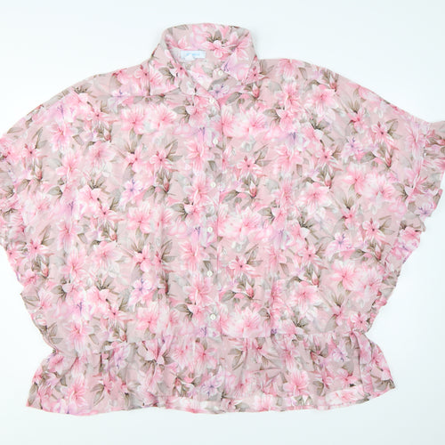 Blue Vanilla Women Pink Floral Chiffon Ruffle Blouse UK M