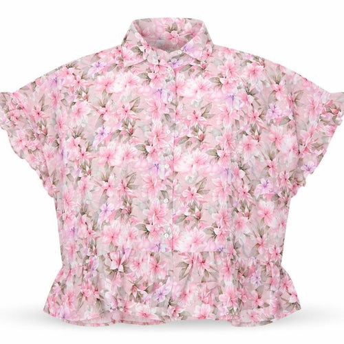 Blue Vanilla Women Pink Floral Chiffon Ruffle Blouse UK M