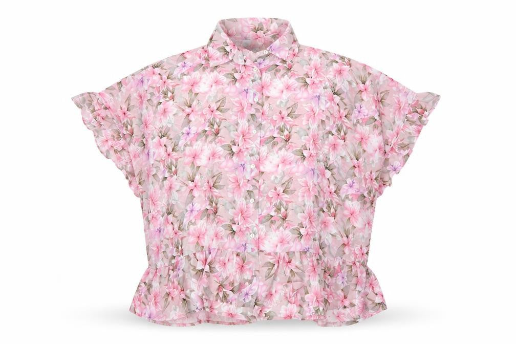 Blue Vanilla Women Pink Floral Chiffon Ruffle Blouse UK M