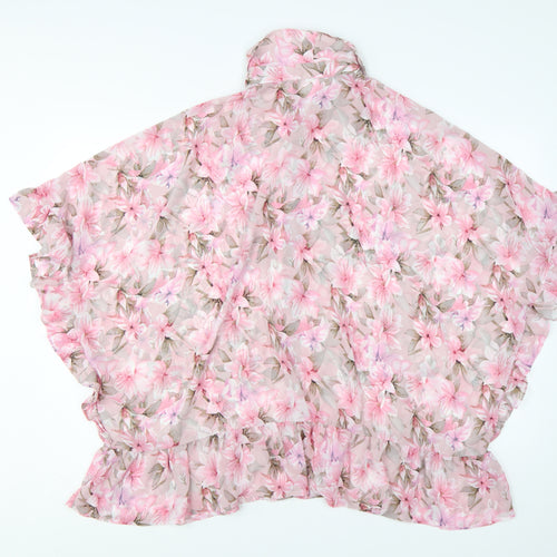 Blue Vanilla Women Pink Floral Chiffon Ruffle Blouse UK M