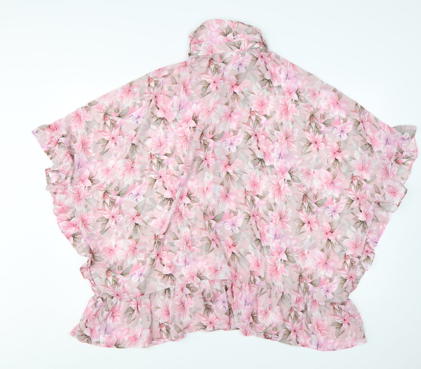 Blue Vanilla Women Pink Floral Chiffon Ruffle Blouse UK M