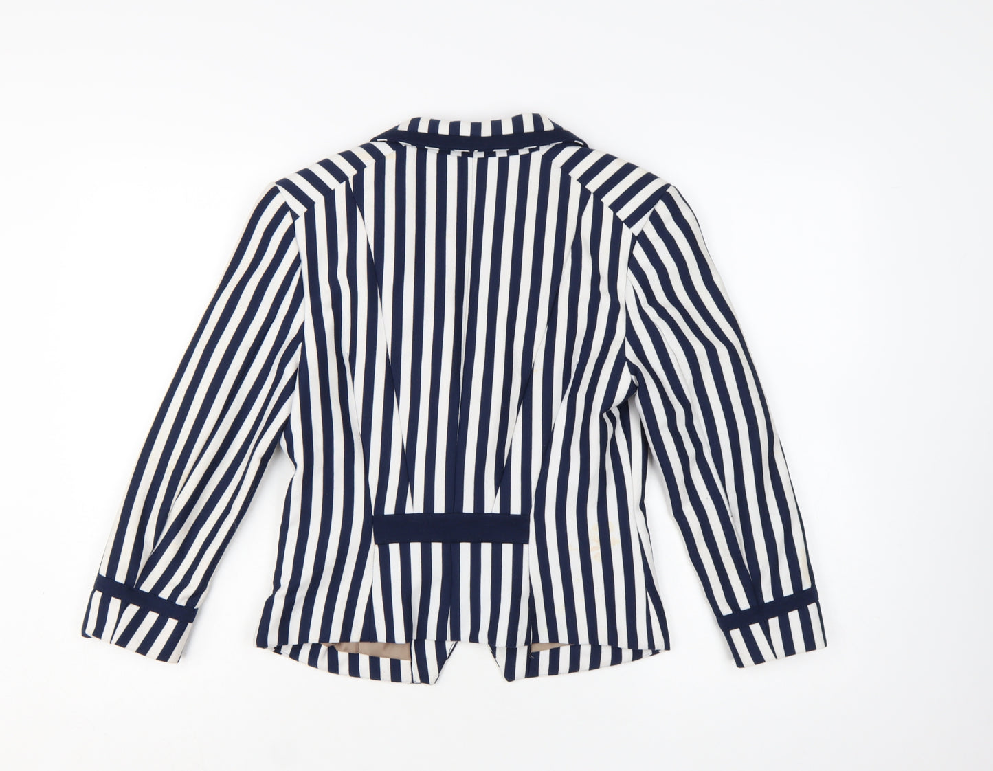 H&M Women Blue White Striped Suit Jacket Size 12 Classic Blazer