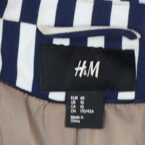 H&M Women Blue White Striped Suit Jacket Size 12 Classic Blazer