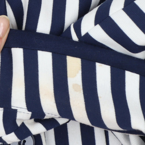 H&M Women Blue White Striped Suit Jacket Size 12 Classic Blazer