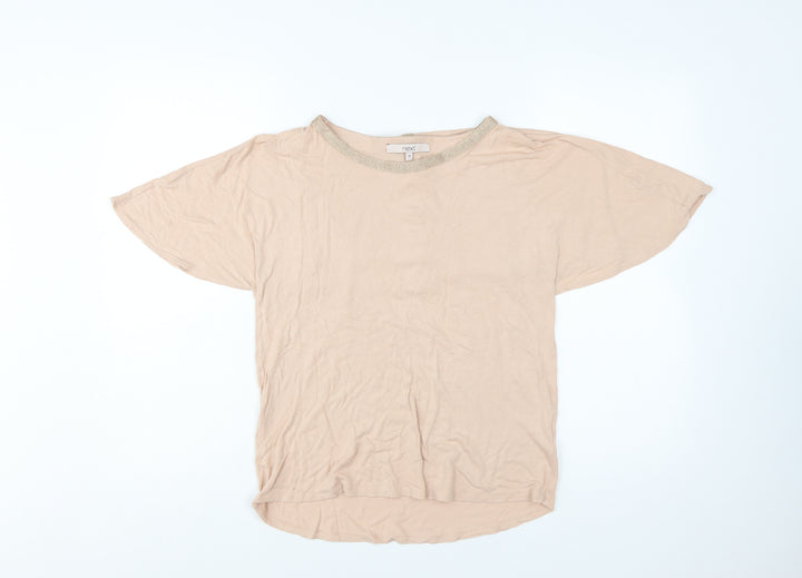 Next Women’s Beige Glitter Crew Neck Short Sleeve T-Shirt Size 10