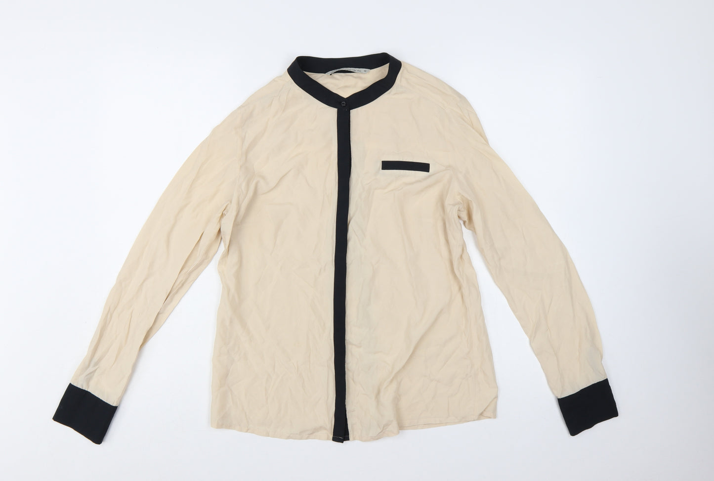 Next Womens Beige Long Sleeve Button Blouse Size 12