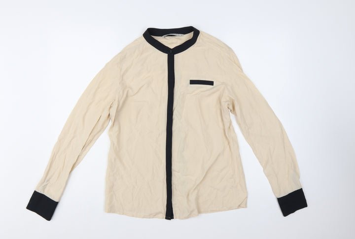 Next Womens Beige Long Sleeve Button Blouse Size 12