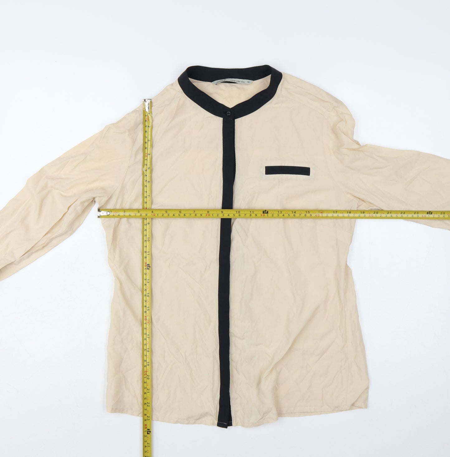 Next Womens Beige Long Sleeve Button Blouse Size 12