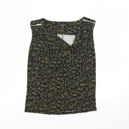Warehouse Women Green Animal Print Sleeveless Blouse UK 6