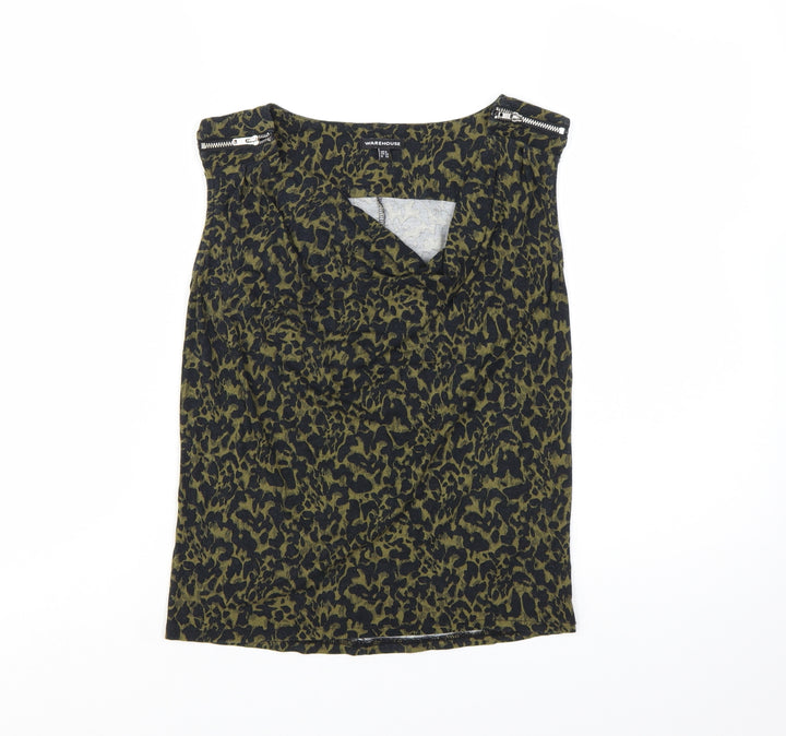 Warehouse Women Green Animal Print Sleeveless Blouse UK 6