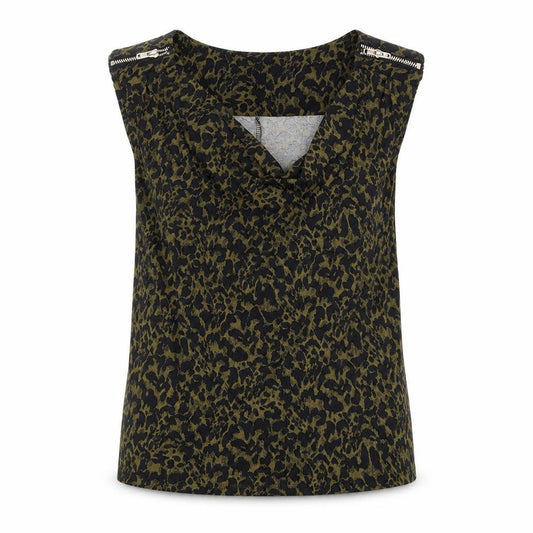 Front view of Warehouse Women Green Animal Print Sleeveless Blouse UK 6