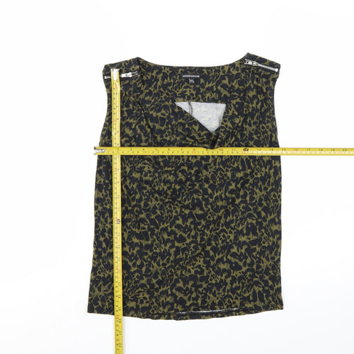 Warehouse Women Green Animal Print Sleeveless Blouse UK 6