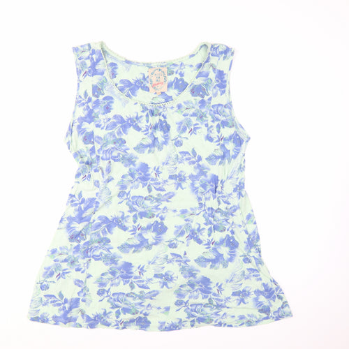 Mantaray Women's Blue Floral Cotton Sleeveless Tunic Top Size 16