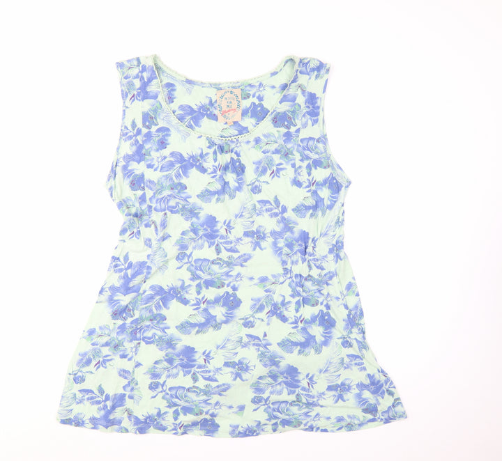 Mantaray Women's Blue Floral Cotton Sleeveless Tunic Top Size 16