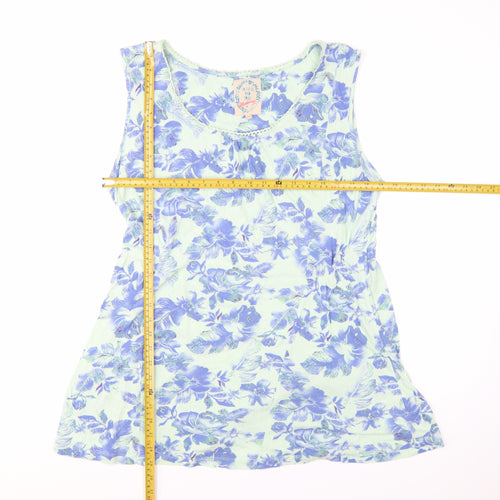 Mantaray Women's Blue Floral Cotton Sleeveless Tunic Top Size 16