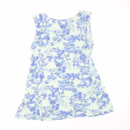 Mantaray Women's Blue Floral Cotton Sleeveless Tunic Top Size 16