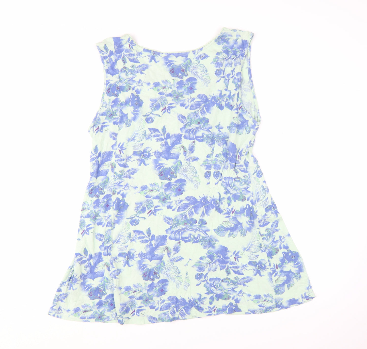 Mantaray Women's Blue Floral Cotton Sleeveless Tunic Top Size 16