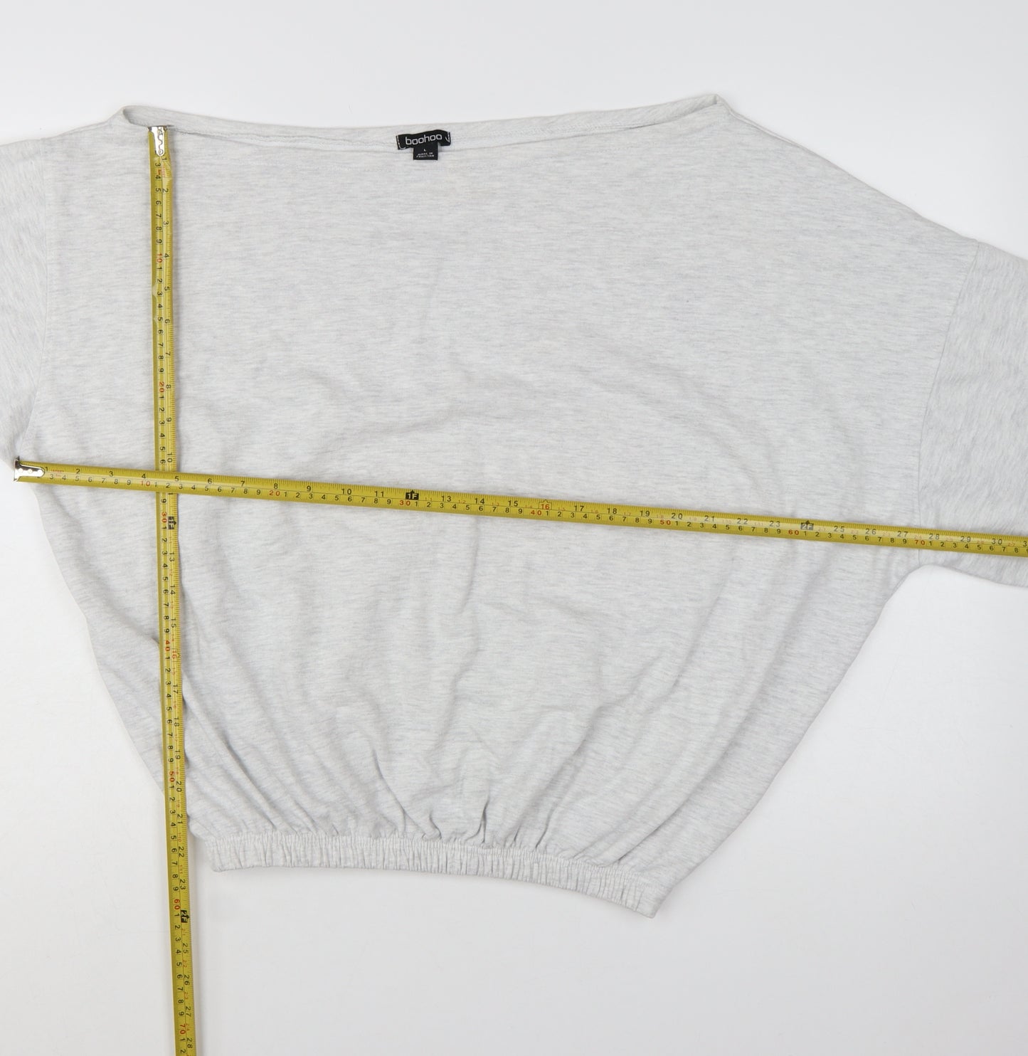 Boohoo Women Grey Off Shoulder Pullover Sweatshirt L Relaxed Fit