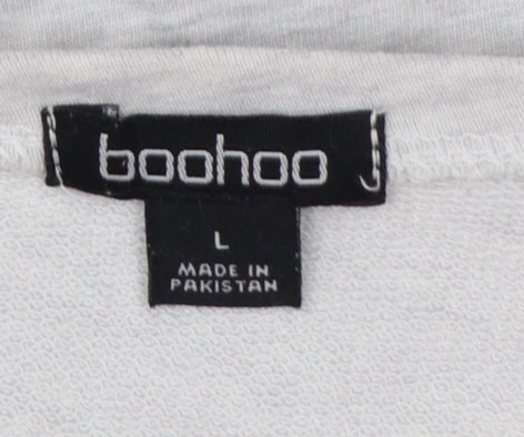 Boohoo Women Grey Off Shoulder Pullover Sweatshirt L Relaxed Fit