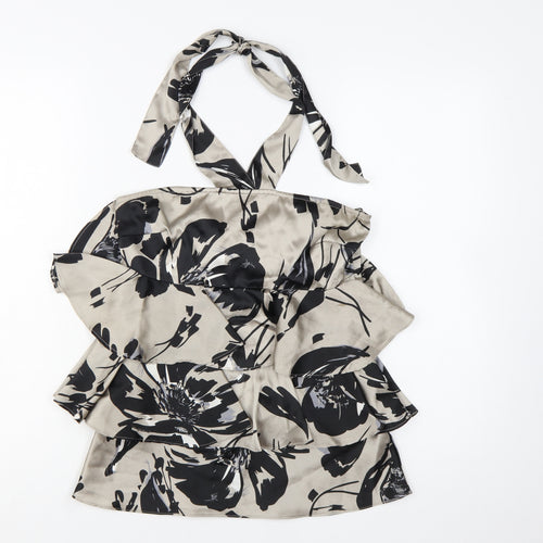 Next Women’s Beige Floral Ruffle Halter Camisole Top Size 8