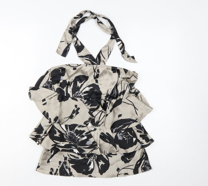 Next Women’s Beige Floral Ruffle Halter Camisole Top Size 8