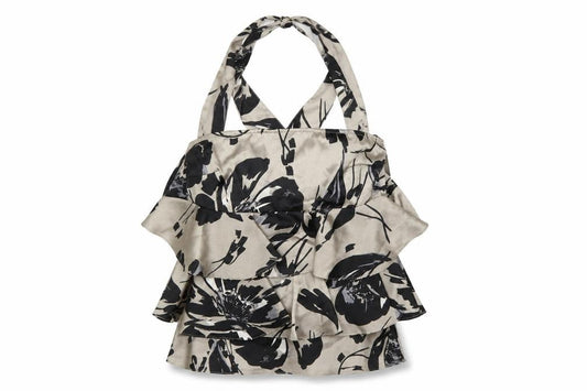 Front view of Next Women’s Beige Floral Ruffle Halter Camisole Top, size UK 8