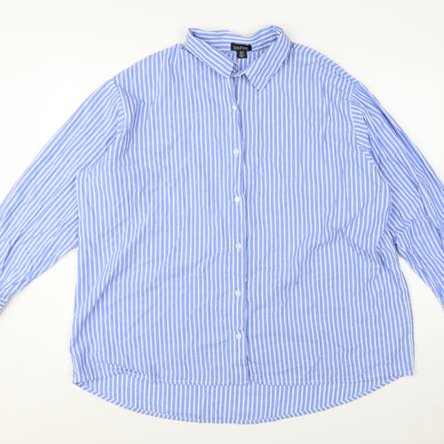 Boohoo Women Blue Striped Button-Up Long Sleeve Cotton Shirt Size 14