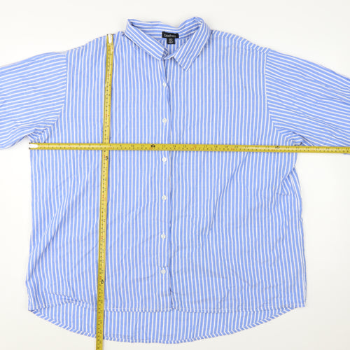 Boohoo Women Blue Striped Button-Up Long Sleeve Cotton Shirt Size 14