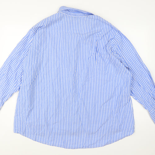 Boohoo Women Blue Striped Button-Up Long Sleeve Cotton Shirt Size 14