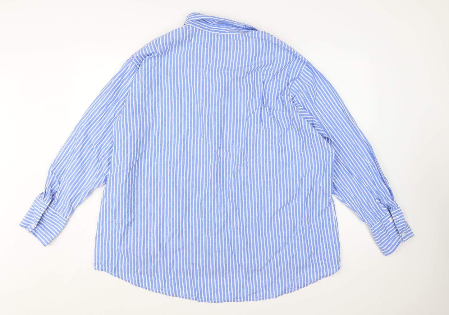 Boohoo Women Blue Striped Button-Up Long Sleeve Cotton Shirt Size 14