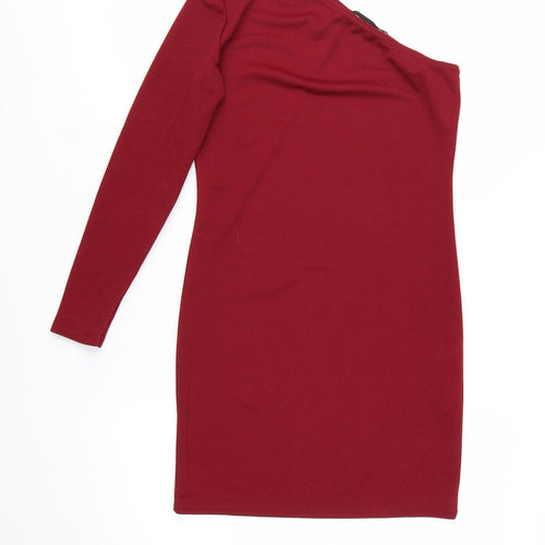 PrettyLittleThing Women's Red One Shoulder Bodycon Dress Size 12