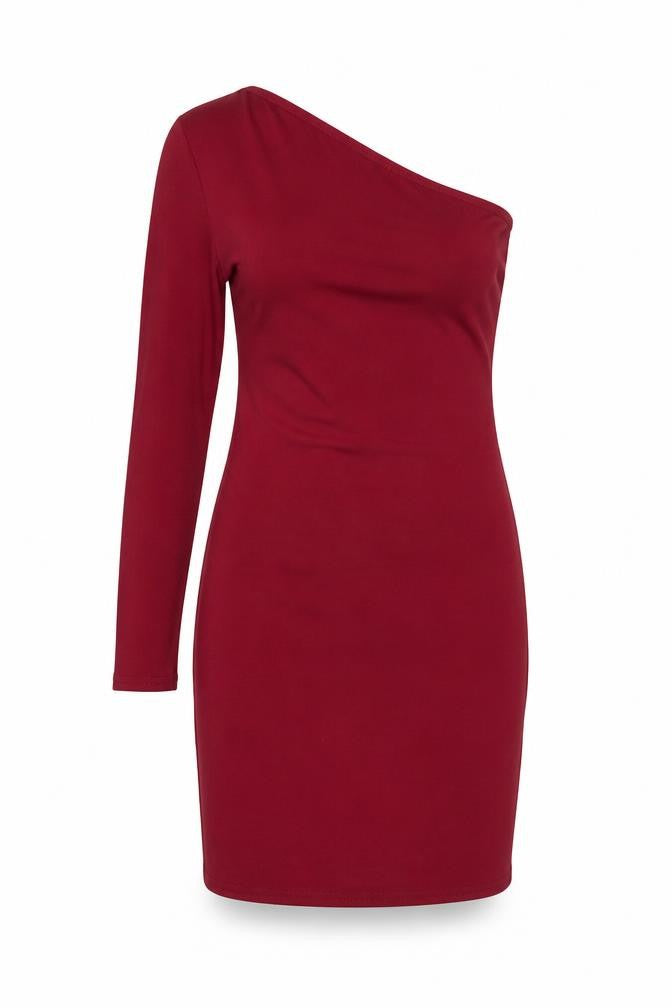 Front view of PRETTYLITTLETHING Women's Red One Shoulder Bodycon Dress, size 12