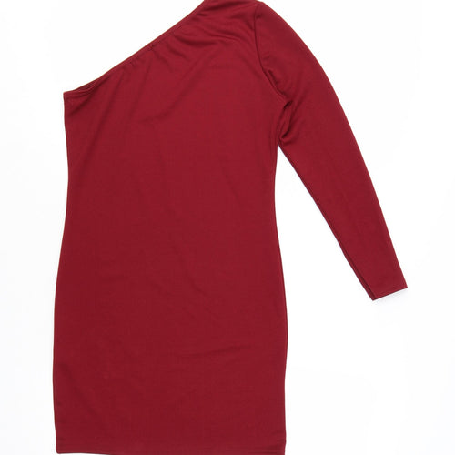 PrettyLittleThing Women's Red One Shoulder Bodycon Dress Size 12