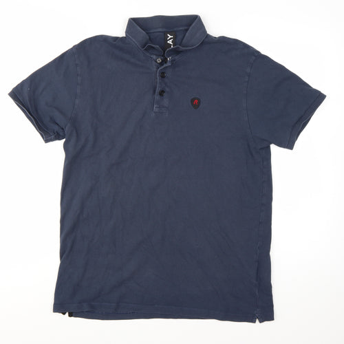 Replay Men's Blue Cotton Polo Shirt Size L Short Sleeve