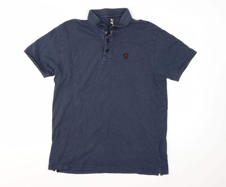 Replay Men's Blue Cotton Polo Shirt Size L Short Sleeve