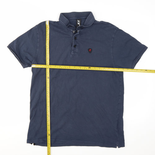 Replay Men's Blue Cotton Polo Shirt Size L Short Sleeve