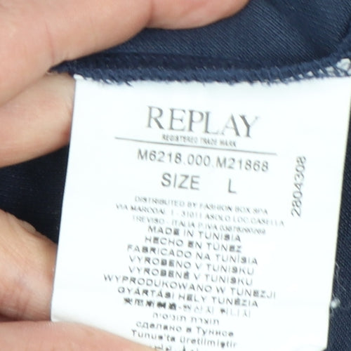 Replay Men's Blue Cotton Polo Shirt Size L Short Sleeve