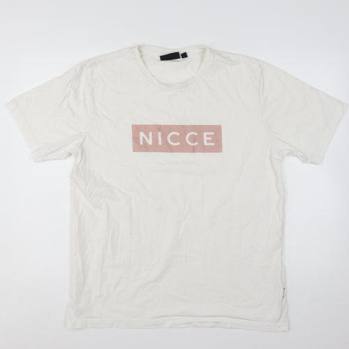 Nicce Men's White Logo Graphic Print Cotton T-Shirt Size L