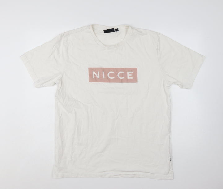 Nicce Men's White Logo Graphic Print Cotton T-Shirt Size L