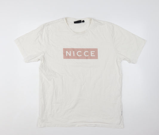 Nicce Men's White Logo Graphic Print Cotton T-Shirt Size L