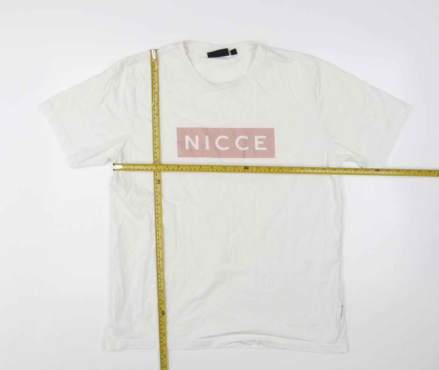 Nicce Men's White Logo Graphic Print Cotton T-Shirt Size L