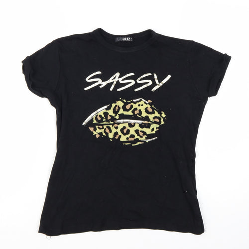 Quiz Women’s Black Sassy Leopard Print Cotton T-Shirt Size 8