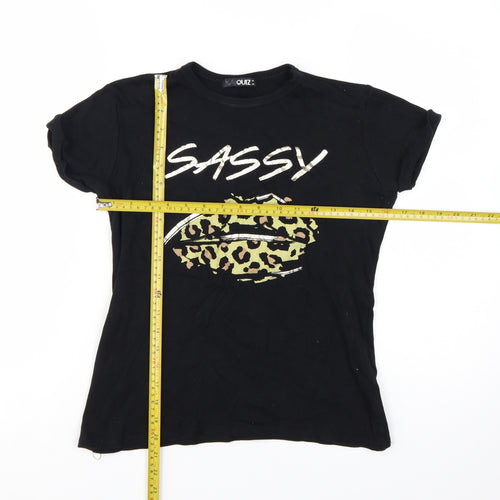 Quiz Women’s Black Sassy Leopard Print Cotton T-Shirt Size 8