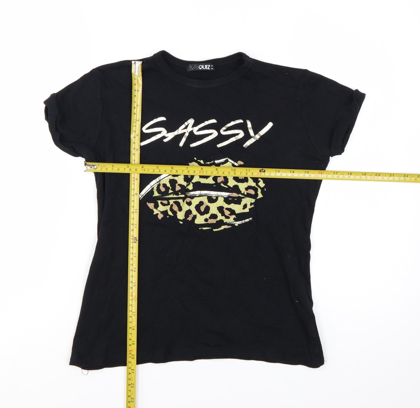 Quiz Women’s Black Sassy Leopard Print Cotton T-Shirt Size 8