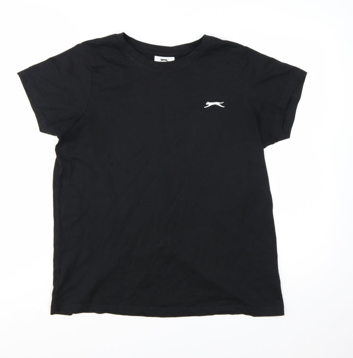 Slazenger Womens Black Cotton Crew Neck Short Sleeve T-Shirt Size 12