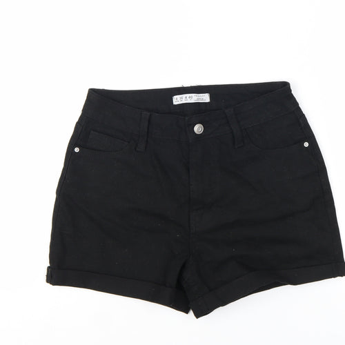 Primark Women Black Size 8 Denim Roll Hem Shorts