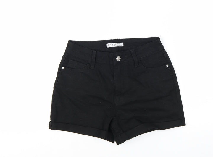 Primark Women Black Size 8 Denim Roll Hem Shorts